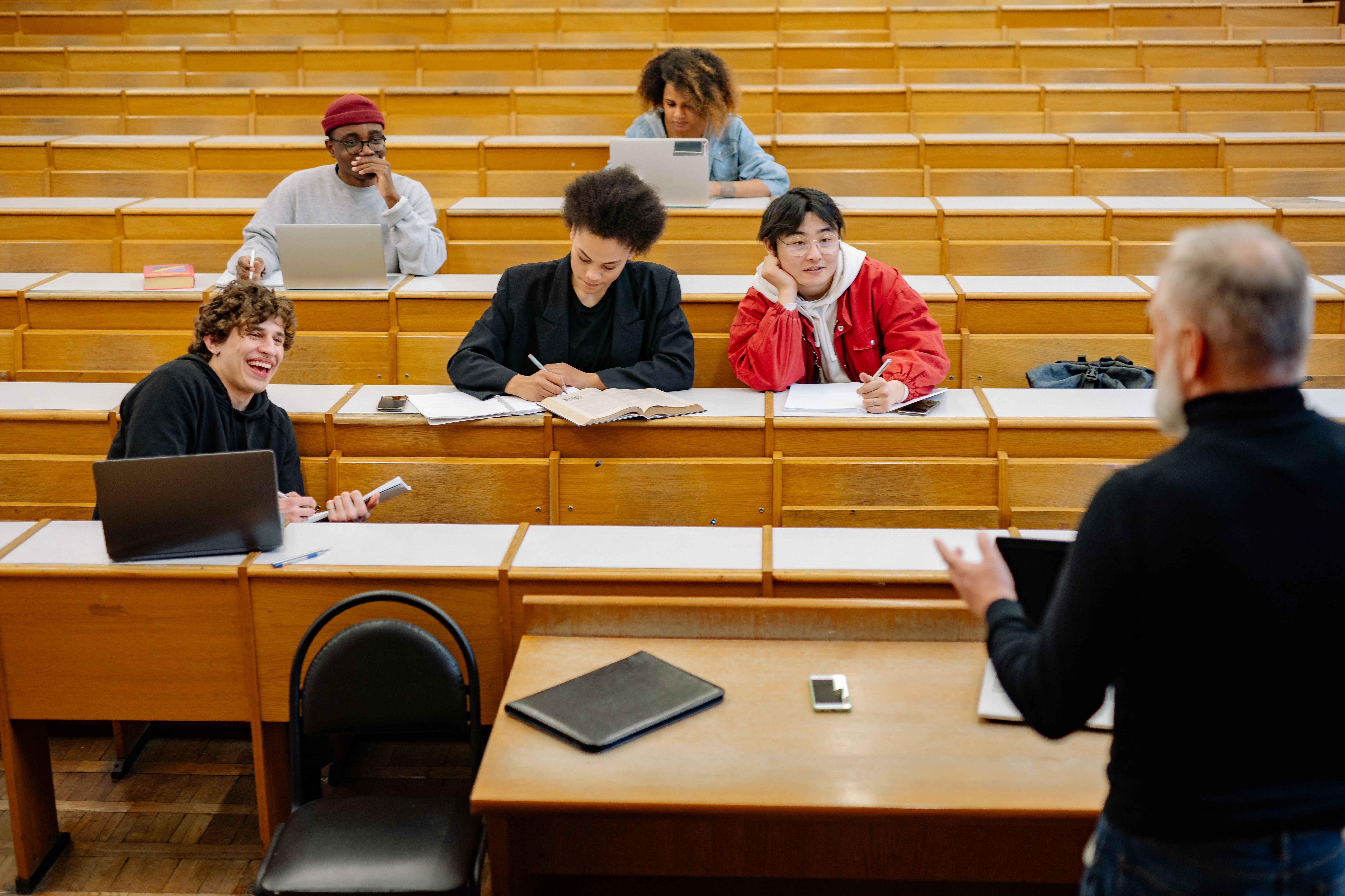 Students studying in a modern university library
