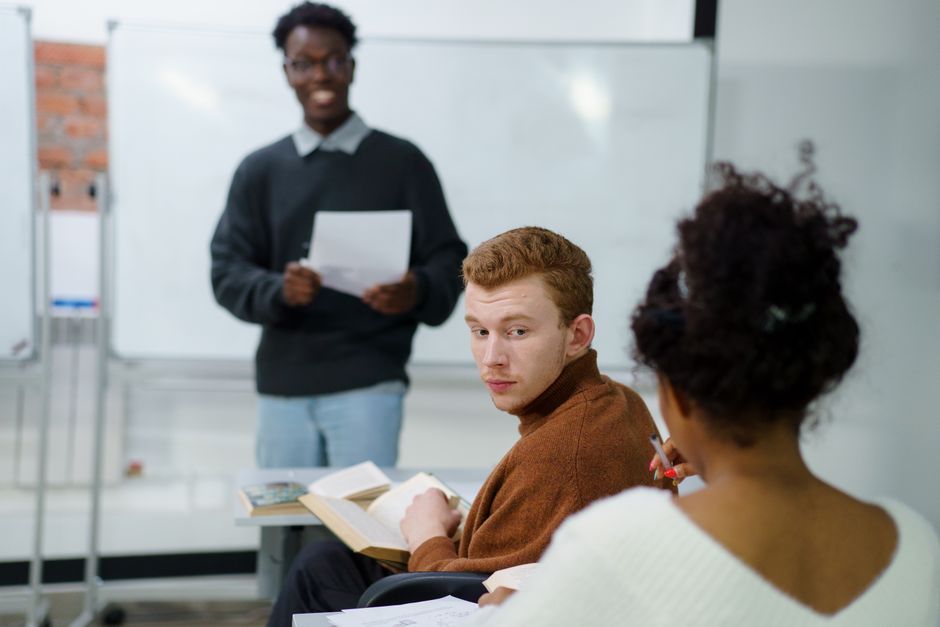University lecture hall with students